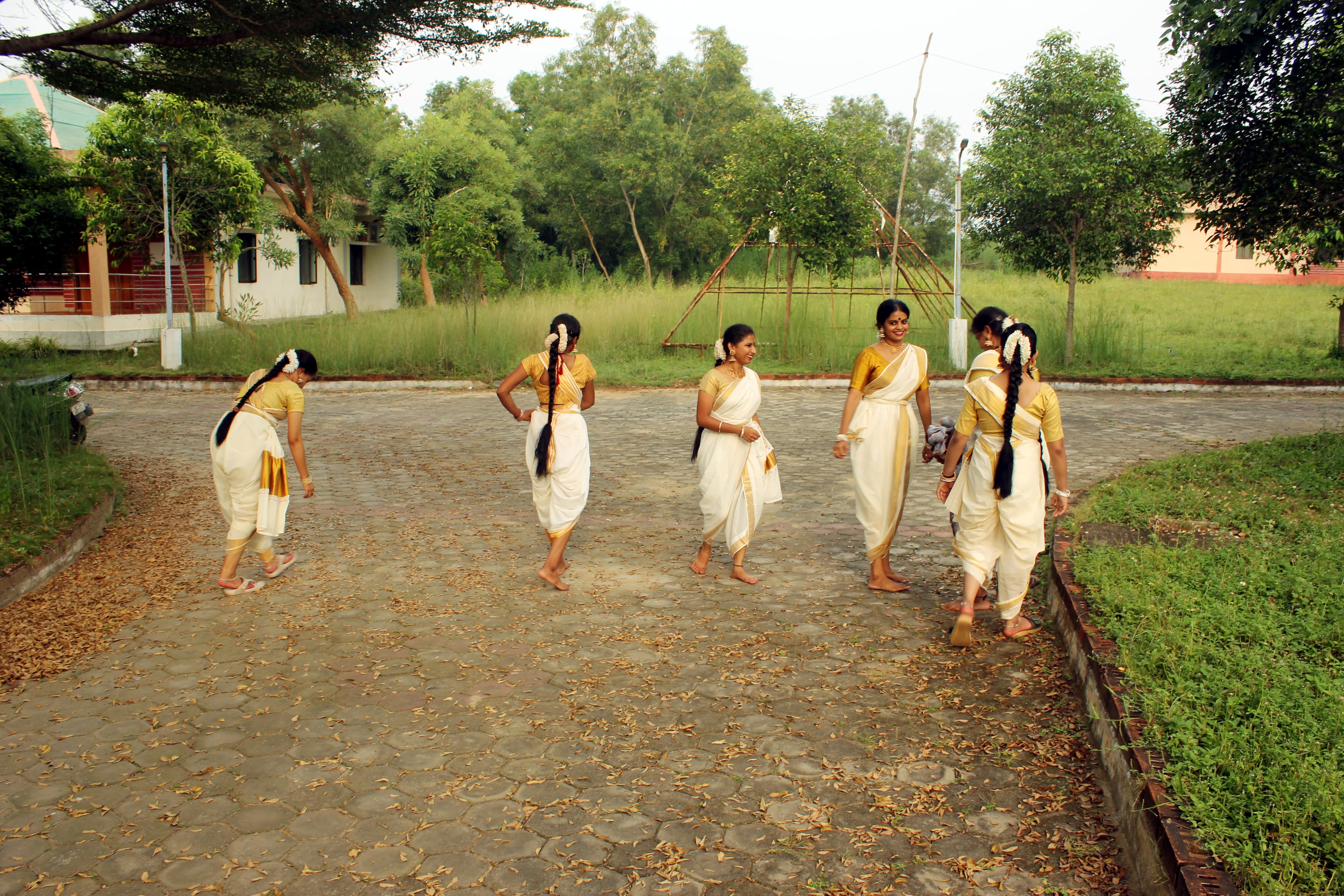 Students and performers participating in an activity at Sampradaayam.